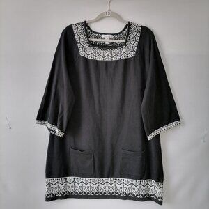 Style & Co. womens Black Square Neck Front Patch Pocket Tunic Blouse Top Size M